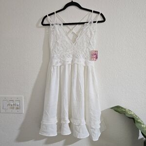 "Emerald Sundae" White Textured Dress.